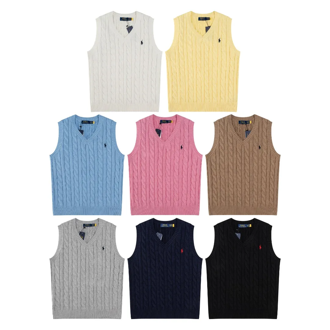 P176 #R82 Ralph Lauren Small Label Cable V Neck Vest Sleeveless Twist Sweater Women's Top Size: XS S M L Color: White Yellow Light Blue Pink Khaki Gray Navy Black Classic Cotton Yarn 100% White Cotton High Quality Classic Style Has Always Been Popular! The workmanship details are very good! Wearing a vest with a shirt is always the standard, with classic brand embroidery on the chest! All major stars have the same style! Best for couples. High quality goods! Xinjiang cotton micro-elastic and smooth fabric has excellent quality. Pure cotton is soft and skin-friendly. Length: 60/61/63/65 Bust: 44/46/49/52 Shoulder width: 36/37.5/39/41